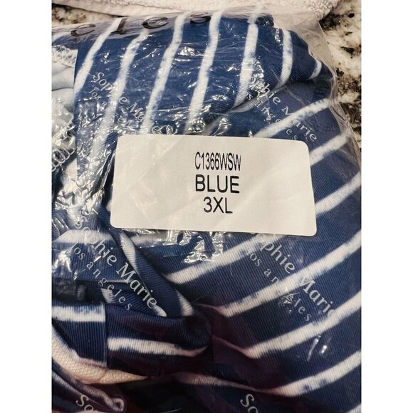 Hayden Los Angeles Bathing Suit Vertical Blue White Stripes Deep V Plus Size 3XL - Picture 10 of 10